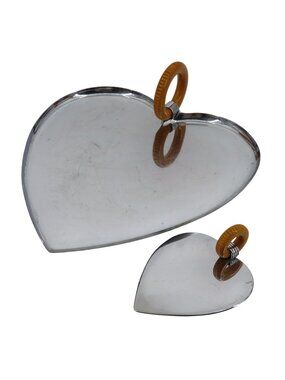 Chase Chrome Heart Set Chrome Cake Server Tray Bakelite Handles Art Deco Retro